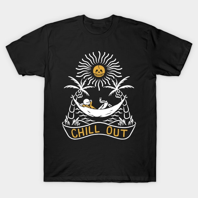 Chill Out Under the Sun Skeleton T-Shirt by thepinecones